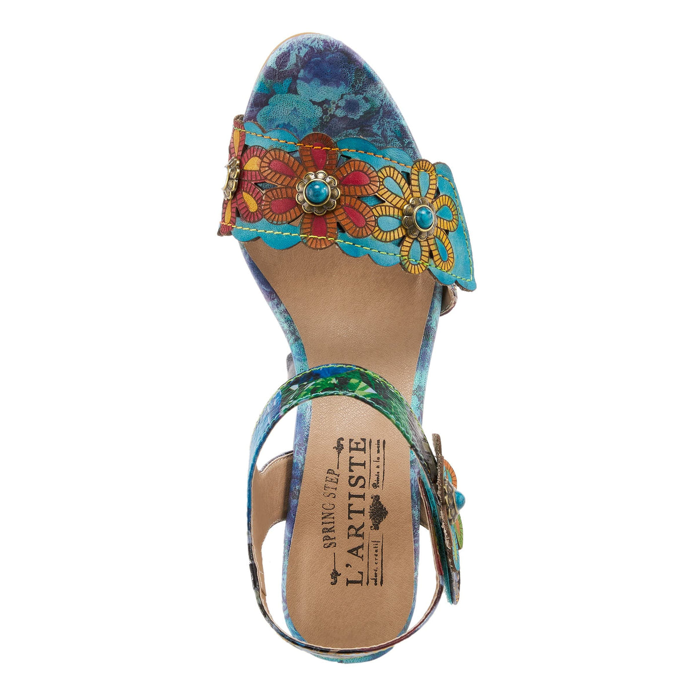 Spring Step L'Artiste Women's Gardena Quarter Strap Sandal Blue Multi EU 41 / US 9.5-10