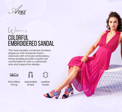 Azura Women's Embroidery Pumps & Heels - Geometric Design, Adjustable Ankle Strap, Transparent Cylindrical Heel