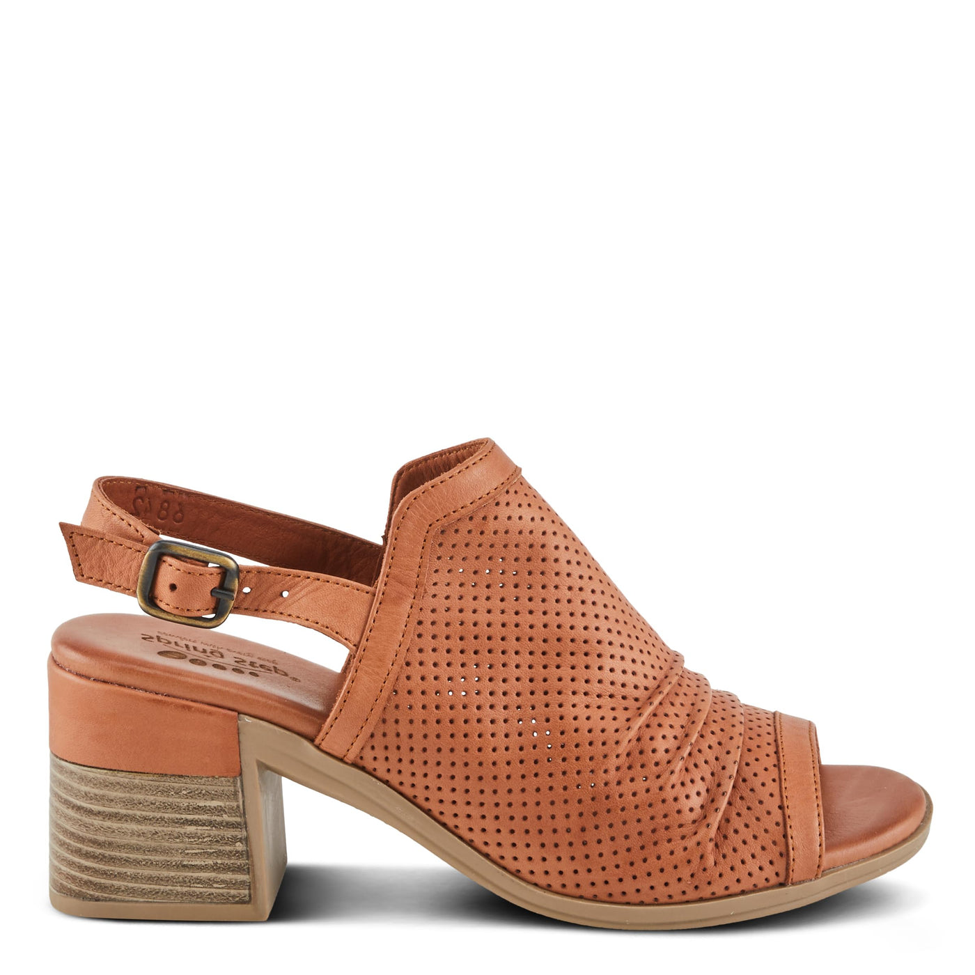 Spring Step NOCTIUM Women's Stacked Heel Sandals with Perforated Leather Upper and Peep-Toe Detail Camel EU 42 / US 10.5-11