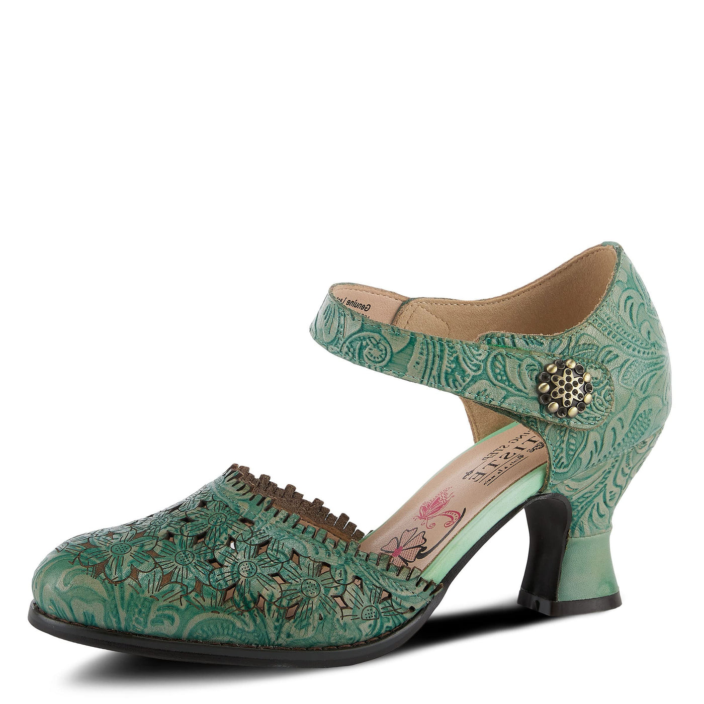 Spring Step L'Artiste Visionary Pump Shoes for Women | French Inspired Hand Painted Leather D'Orsay High Heels for Women with Ankle Strap Green EU 35 / US 5