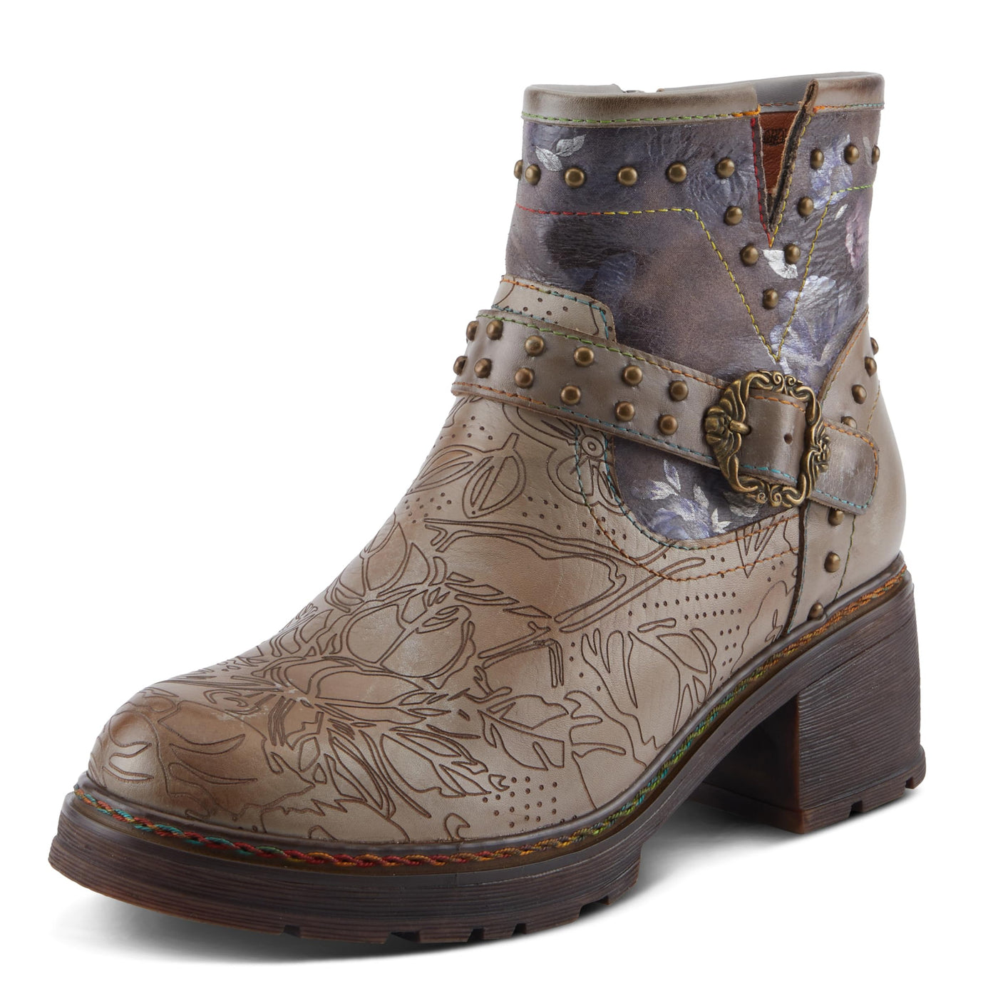 Spring Step L'Artiste Branchout Women's Floral Bootie - Handpainted & Printed Designs, Standout Statement Shoes Grey Multi EU 36 / US 5.5-6