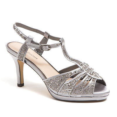 LADY COUTURE Women's Dressy Sandals with Rhinestone, MIDNIGHT Pewter 35