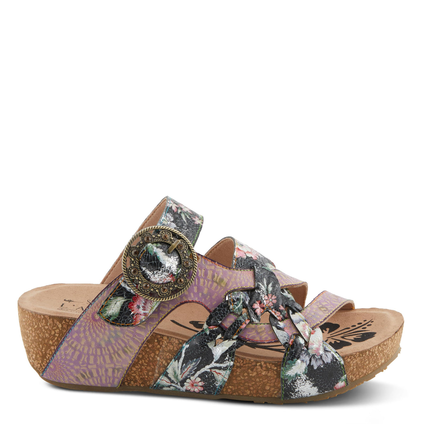 Spring Step L'Artiste Women's BRADY Hand-Painted Floral Cork Wedge Sandals
