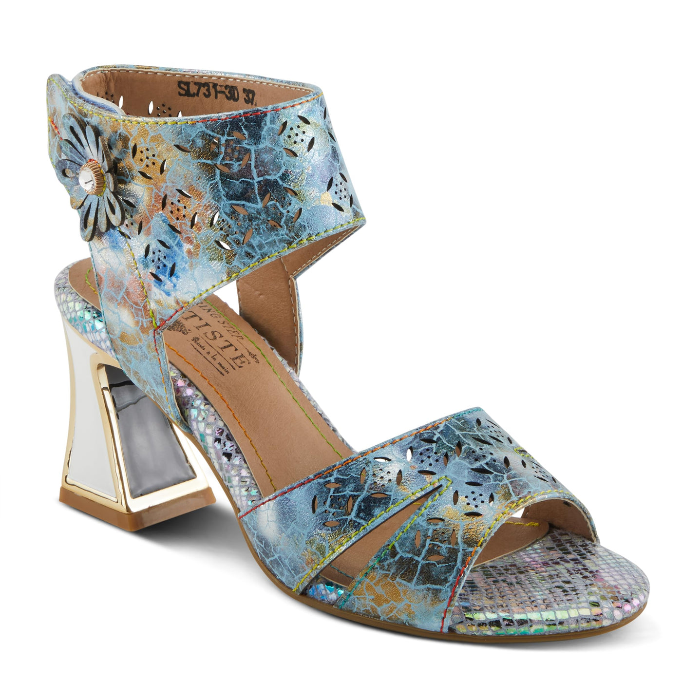 Spring Step L'Artiste Women's POSTER-METAL Metallic Leather Sandals, Artistic Elegance and Modern Design Blue Multi EU 41 / US 9.5-10
