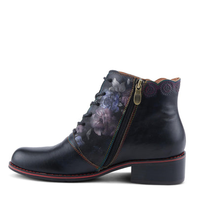 Spring Step L'Artiste Xenia Women's Lace-Up Oxford Bootie - Classic Menswear with Floral Print Shaft Black Multi EU 40 / US 9