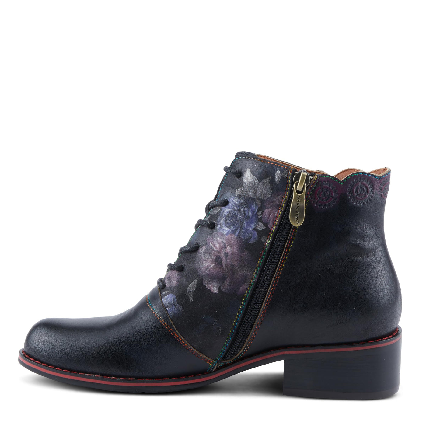 Spring Step L'Artiste Xenia Women's Lace-Up Oxford Bootie - Classic Menswear with Floral Print Shaft Black Multi EU 39 / US 8.5