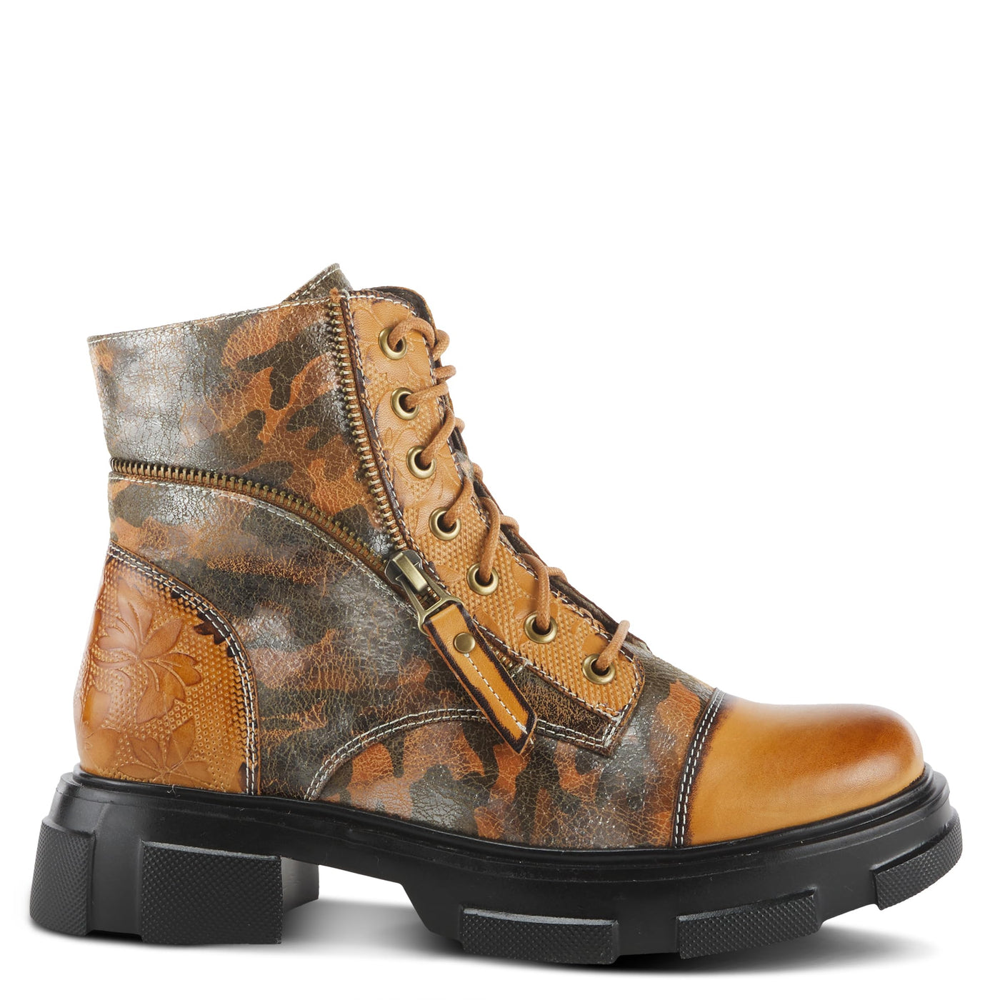 Spring Step L'Artiste Carnelian Booties for Women - Leather Ankle Boots with Lace-up and Zipper - Hand-Painted Womens Boots for Outdoor - Camel Multi EU 42 / US 10.5-11