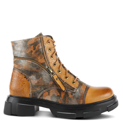 Spring Step L'Artiste Carnelian Booties for Women - Leather Ankle Boots with Lace-up and Zipper - Hand-Painted Womens Boots for Outdoor - Camel Multi EU 42 / US 10.5-11