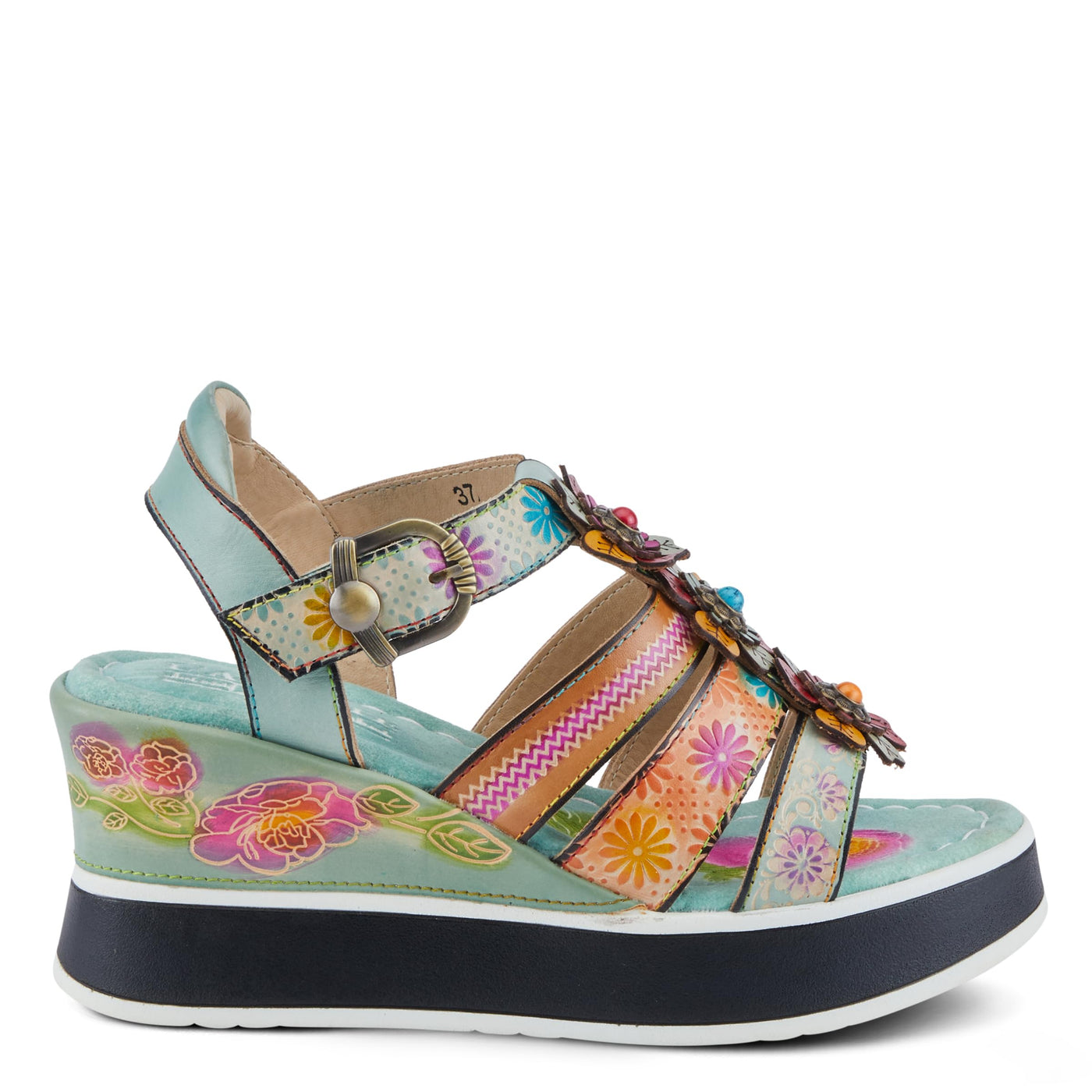 Spring Step L'Artiste Women's FloralBloom - Hand-Painted Lightweight Athleisure Sandals Mint Green Multi EU 38 / US 7.5-8