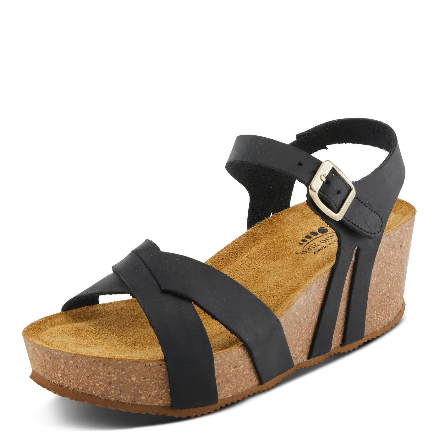 Spring Step BURTON Women's Wedge Sandals - Adjustable Buckle, Supple Leathers, Moldable Footbed Black EU 39 / US 8.5