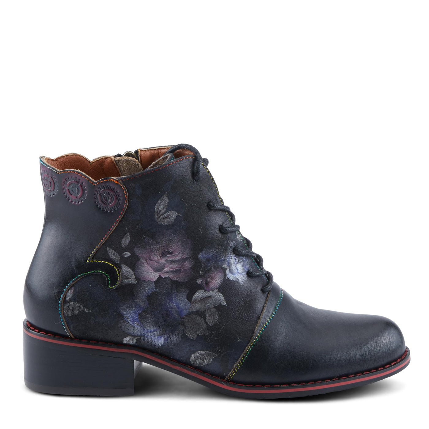 Spring Step L'Artiste Xenia Women's Lace-Up Oxford Bootie - Classic Menswear with Floral Print Shaft Black Multi EU 39 / US 8.5