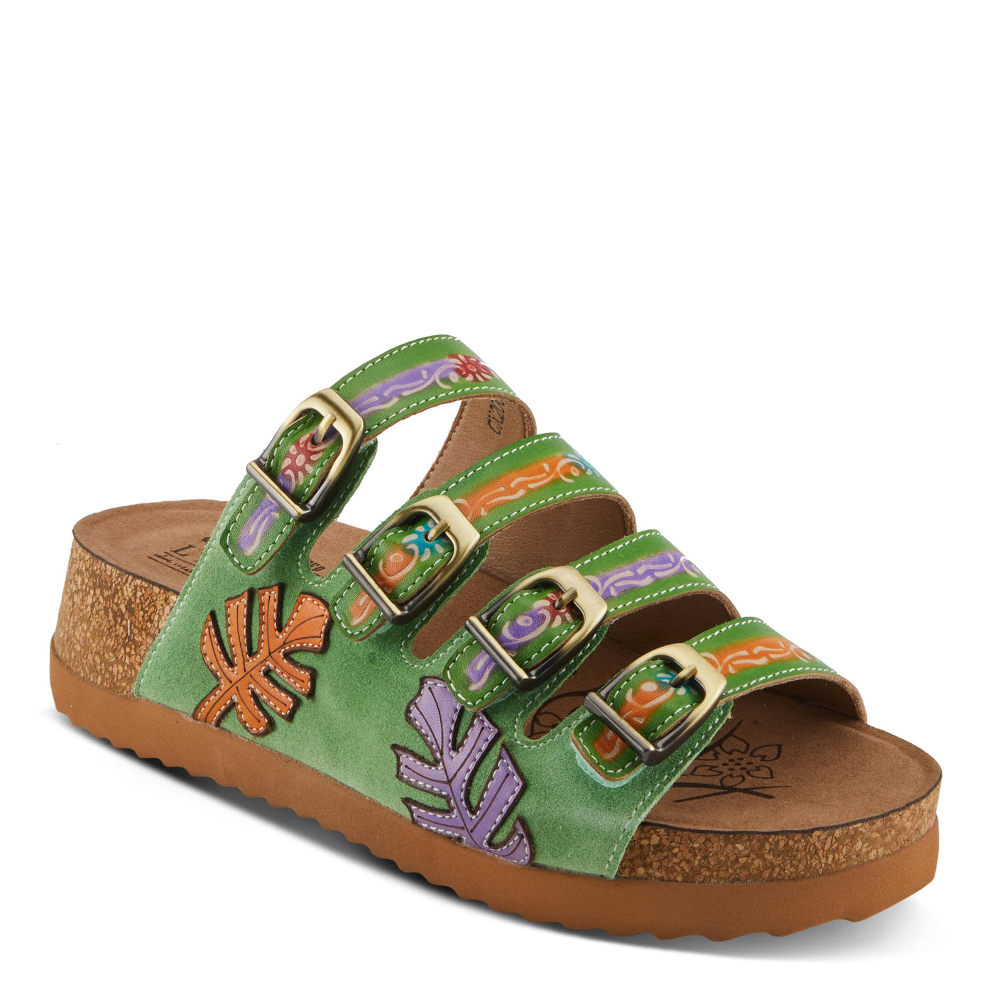 Spring Step L'Artiste Women's TOOCOOL Adjustable Hand-Painted Flatform Sandals Green Multi EU 41 / US 9.5-10