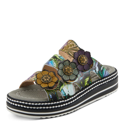 Spring Step L'Artiste Women's NAOMI-MONARCH Comfortable Butterfly Slide Sandals | Hand-Painted Leather Flowers, Hook and Loop Closure Olive Multi EU 35 / US 5