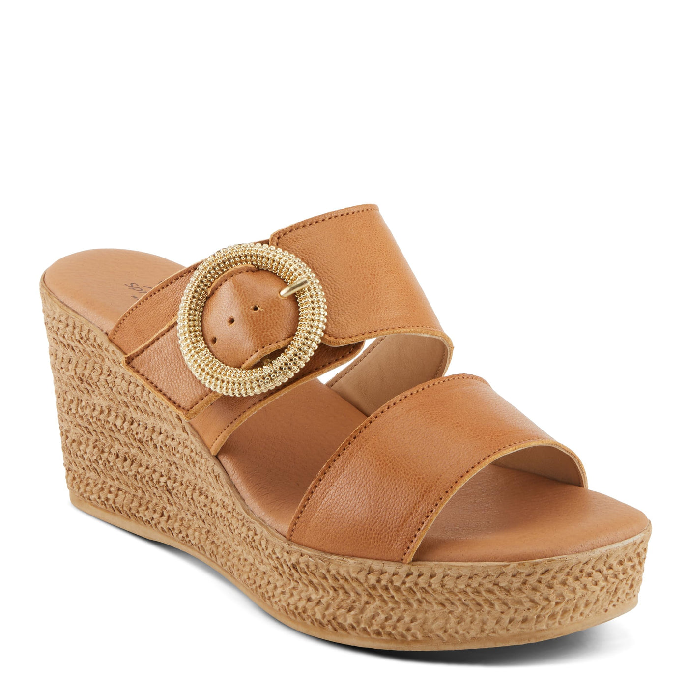 Spring Step MARES Women's Wedge Slip-On Sandals - Chic Buckle Detail, Dual Leather Straps, Comfortable Footbed, Platform for Added Height Camel EU 38 / US 7.5-8