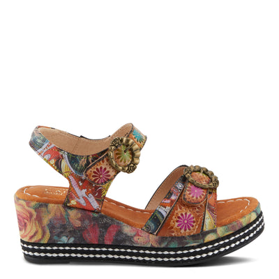 Spring Step L'Artiste Women's FLAVOUR Fashion Wrapped Wedged Sandals | Hand-Painted Leather Accents, Hook and Loop Closure Camel Multi EU 35 / US 5