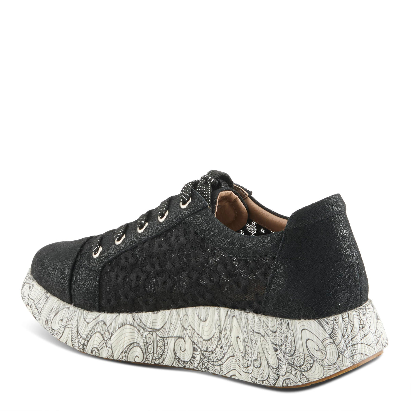 L'Artiste Women's SNEAKHEART Lace-Up Sneakers – Metallic Floral Embroidery, Breathable Mesh, Removable Insole, Street-Chic Design Black Multi EU 40 / US 9