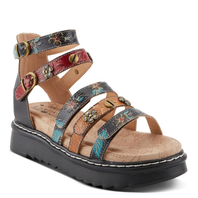 Spring Step L'Artiste Women's Selyse Flatform Sandals - Adjustable Straps, Hand-Painted Floral Artistry Black Multi EU 39 / US 8.5