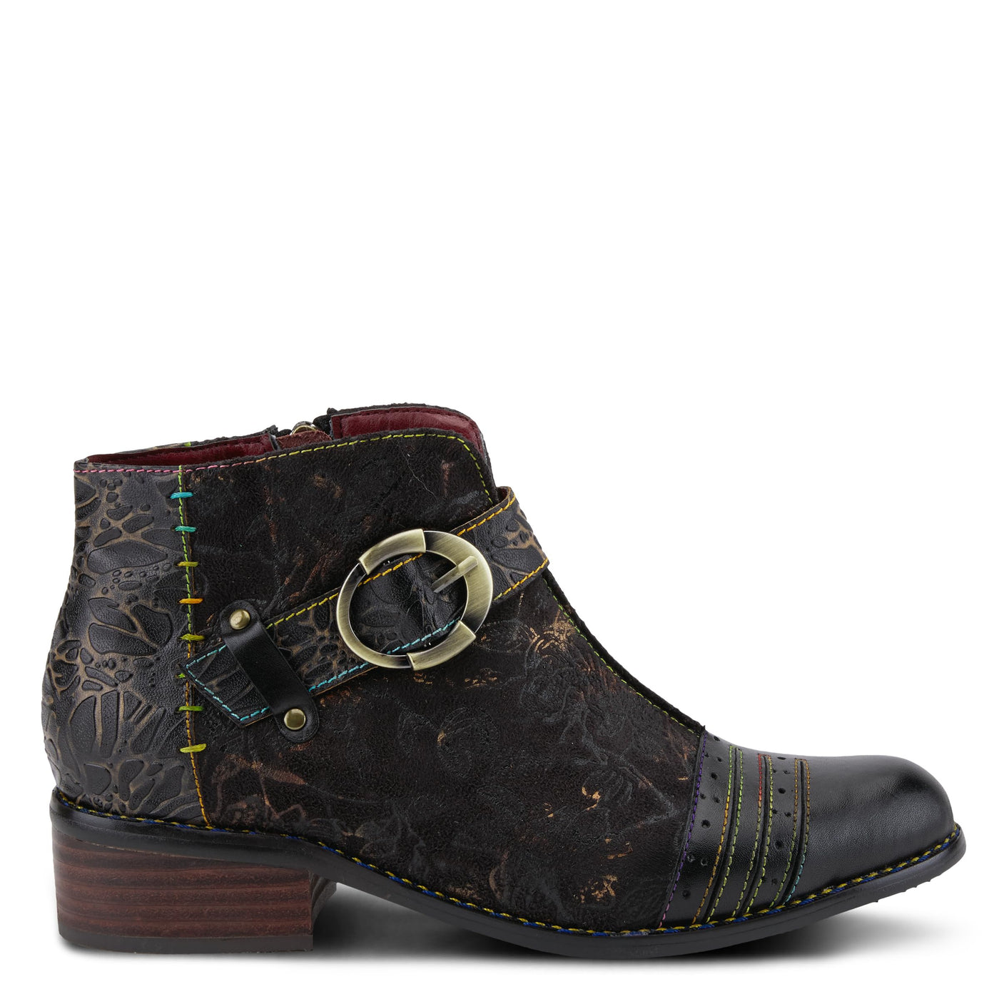 L'Artiste Women's Georgiana Chelsea Boot – Hand-Painted Leather with Metallic Microsuede, Decorative Buckle, and Rainbow Stitching Black Multi EU 38/7.5-8