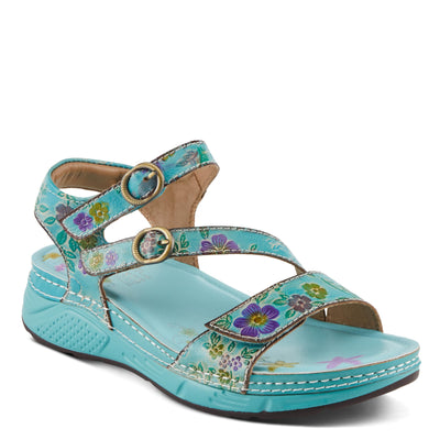 Spring Step L'Artiste Women's Anneka Hand-Painted Athleisure Sandals - Lightweight Floral Design with Adjustable Hook and Loop Closures Sky Blue Multi EU 36 / US 5.5-6