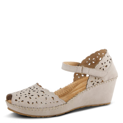 PATRIZIA Spring Step Gennina Wedge Sandals for Womens - Laser Cut Ladies Sandals with Embroidery - Hook and Loop Closure Womens Sandals - Light Grey EU 42 / US 10.5-11