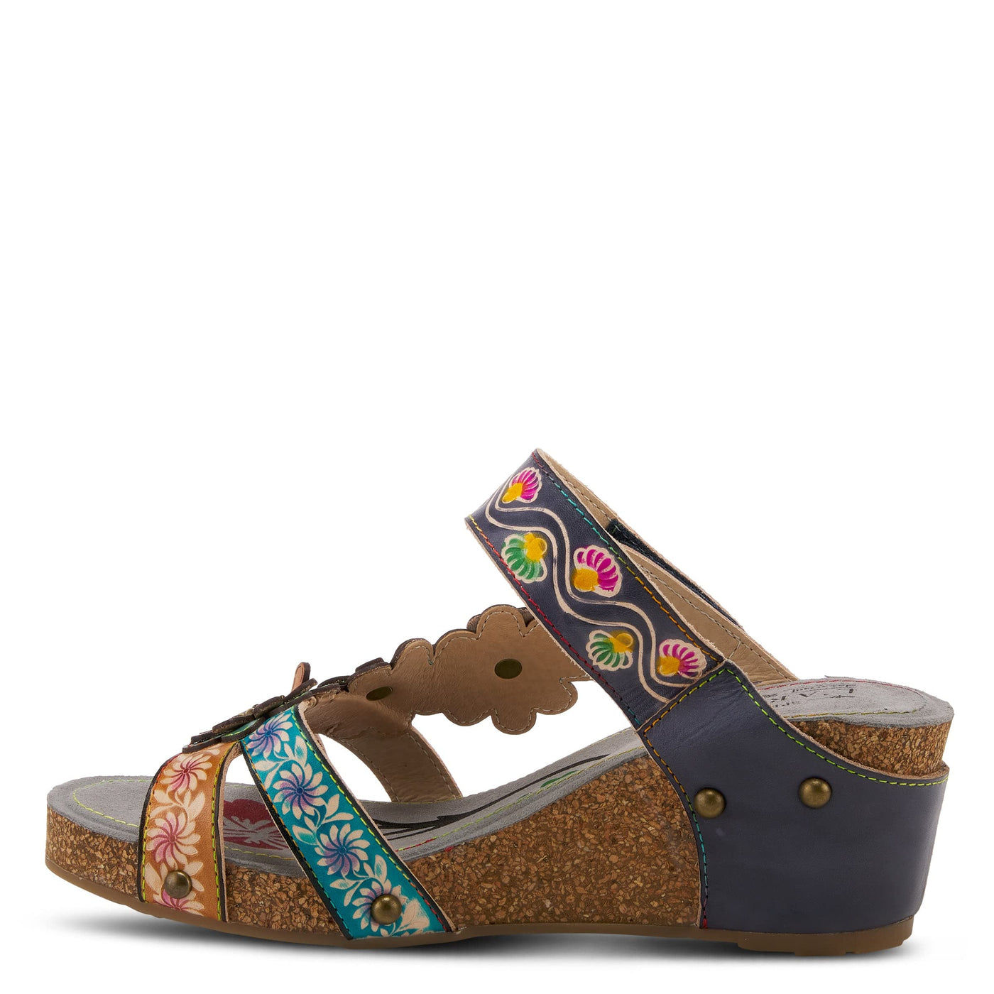 Spring Step L'Artiste Women's Delight Slide Sandals | Adjustable Hook & Loop Straps, Lightweight Designer Sandals for Women Navy Multi EU 41 / US 9.5-10