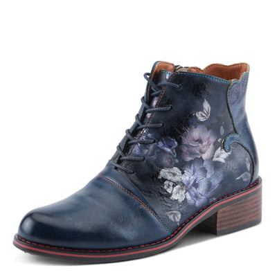 Spring Step L'Artiste Xenia Women's Lace-Up Oxford Bootie - Classic Menswear with Floral Print Shaft Navy Multi EU 40 / US 9