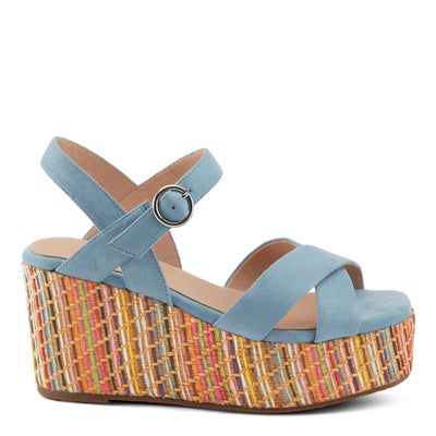 PATRIZIA Women's RAINBOWFUN Multicolor Quarter Strap Wedge Sandals Blue EU 39 / US 8.5