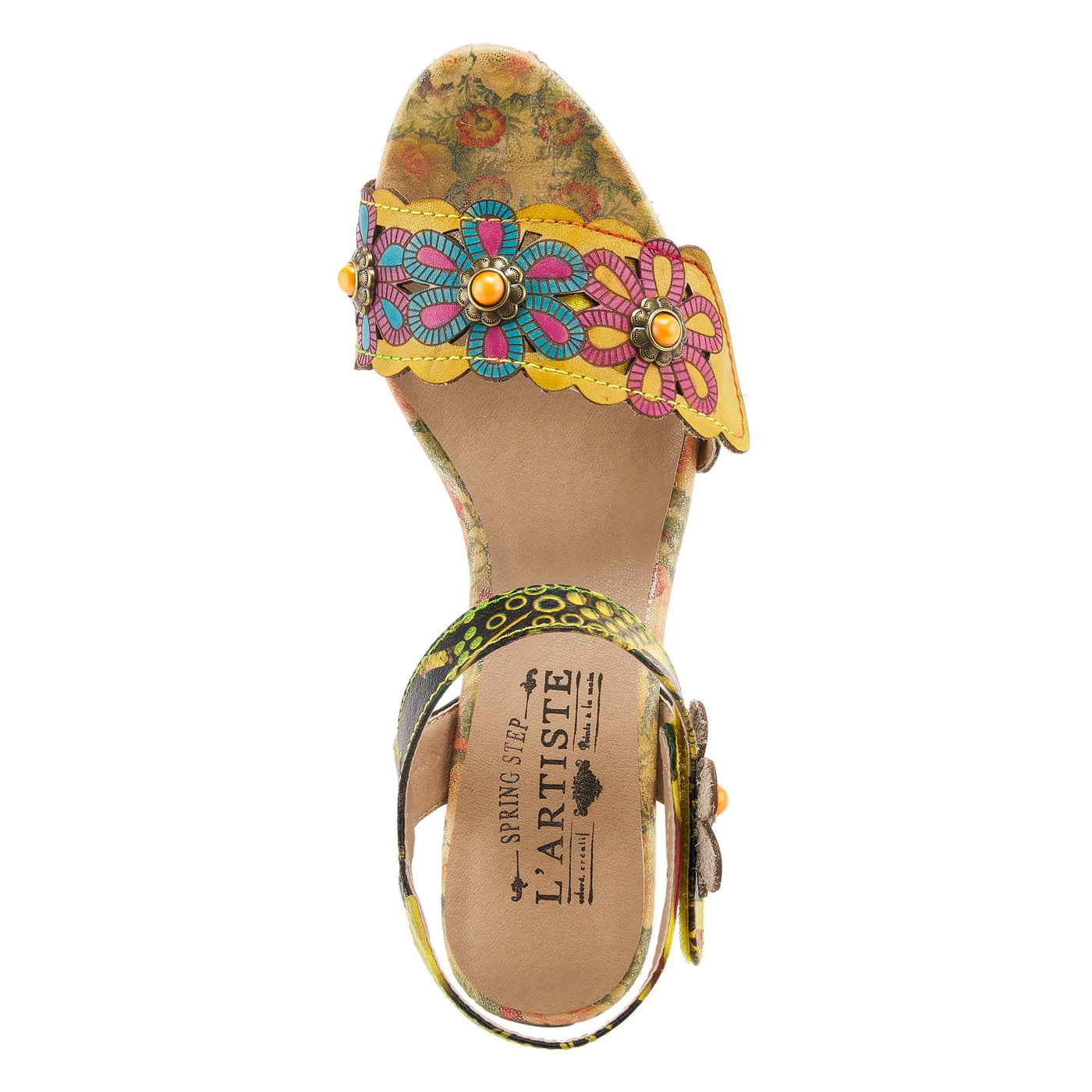 Spring Step L'Artiste Women's Gardena Quarter Strap Sandal Yellow Multi EU 40 / US 9