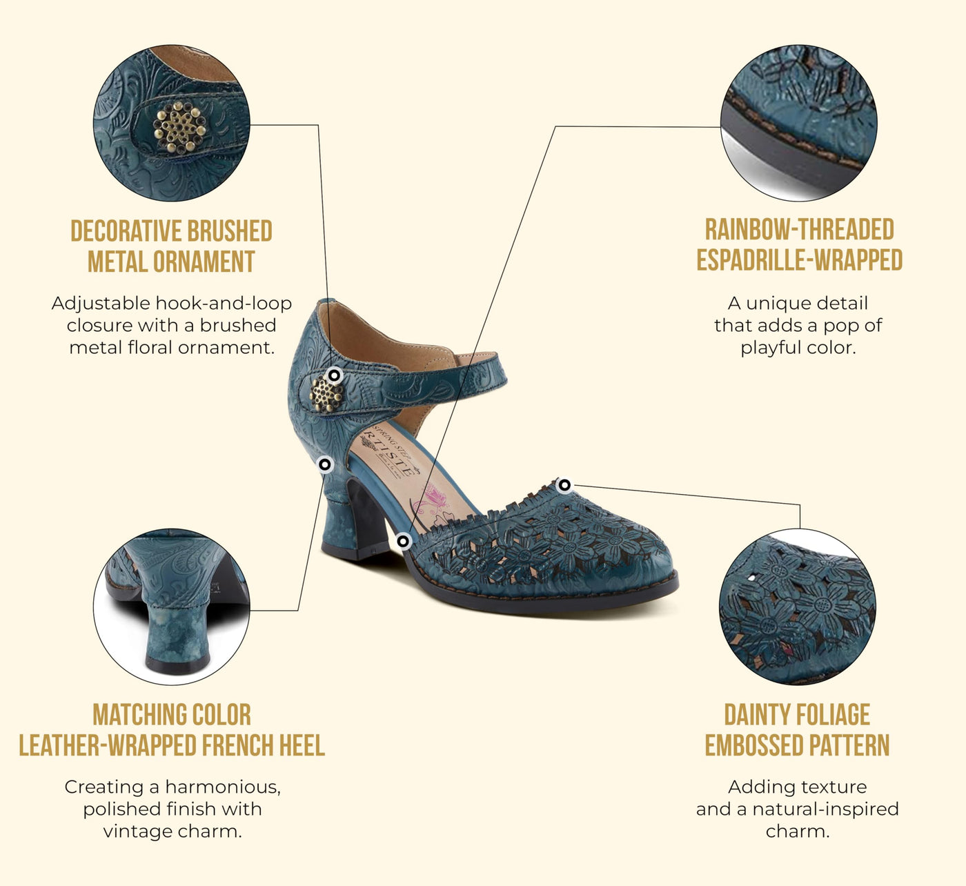 Spring Step L'Artiste Visionary Pump Shoes for Women | French Inspired Hand Painted Leather D'Orsay High Heels for Women with Ankle Strap Yellow EU 37 / US 6.5-7
