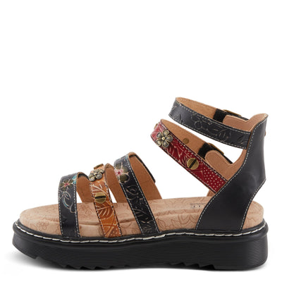 Spring Step L'Artiste Women's Selyse Flatform Sandals - Adjustable Straps, Hand-Painted Floral Artistry Black Multi EU 39 / US 8.5