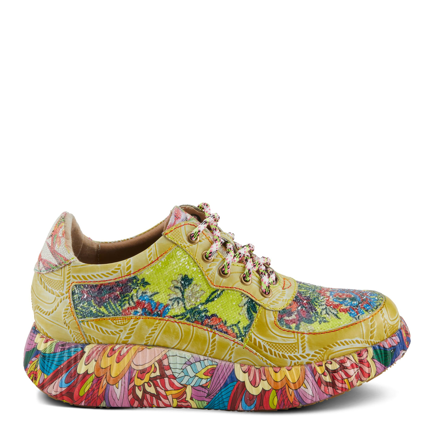 Spring Step L'Artiste Women's CAFFEY Multicolored Fashion Sneakers | Unique Energetic Patterns Lime Green Multi EU 37 / US 6.5-7