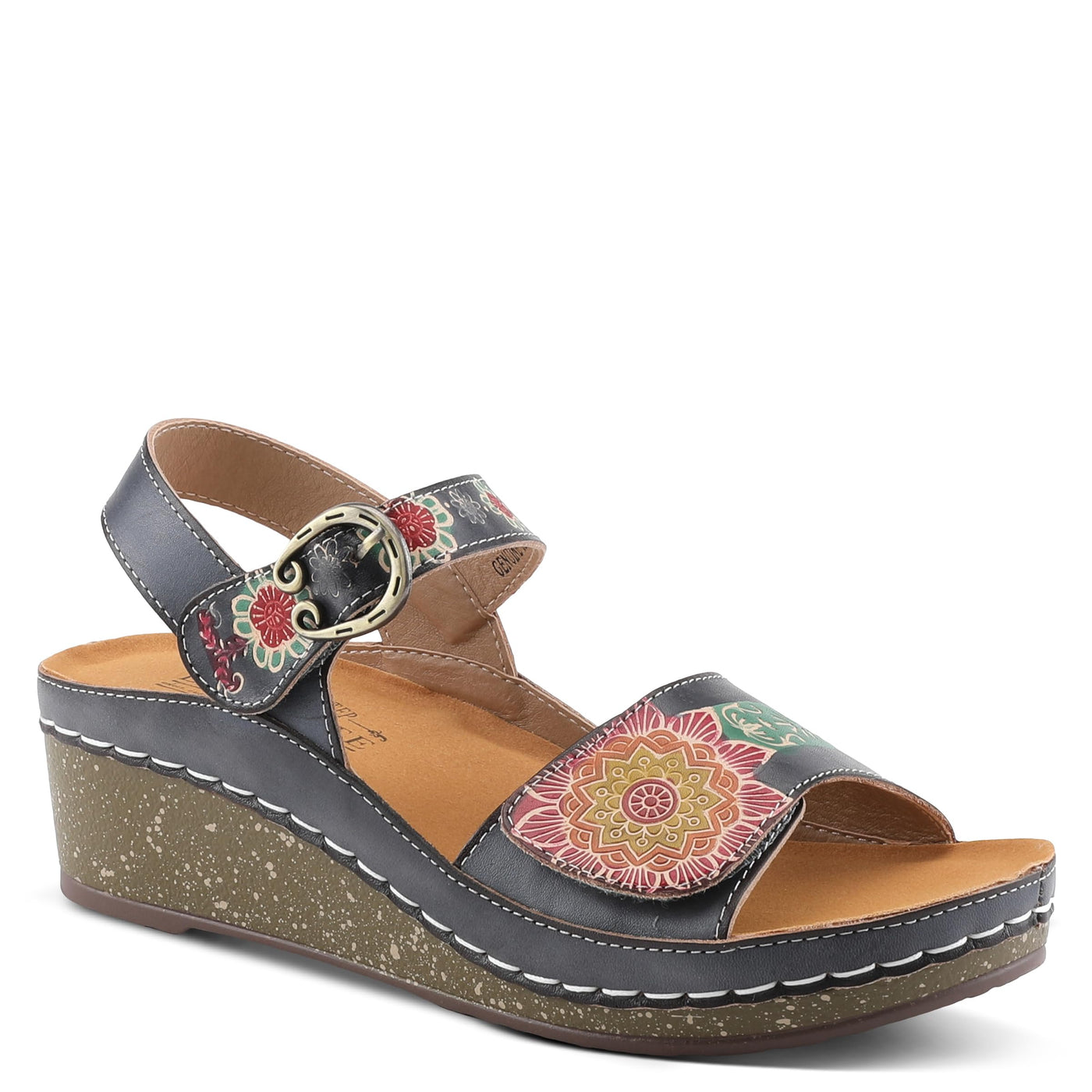 Spring Step L'Artiste Women's Roshni Wedge Sandal Blue Multi EU 35 / US 5
