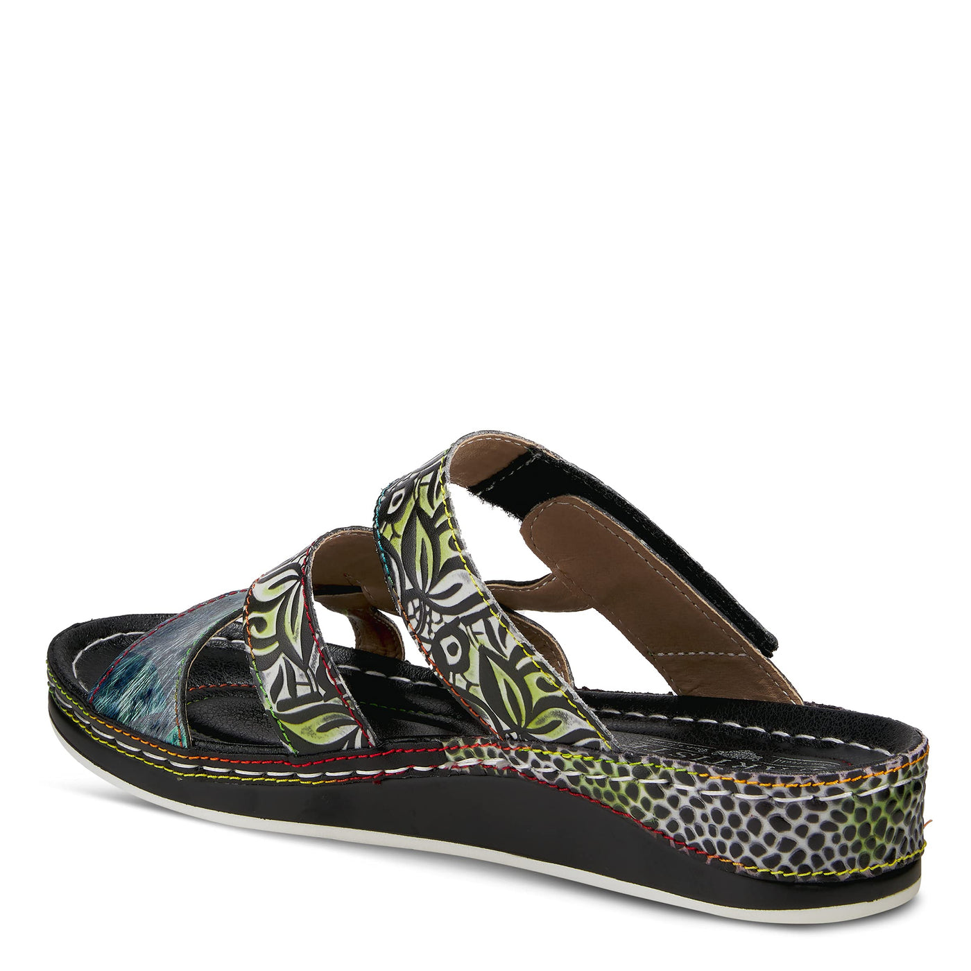 Spring Step L'Artiste Women's CAIMAN Wedge Slide Sandal Black Multi EU 35/5