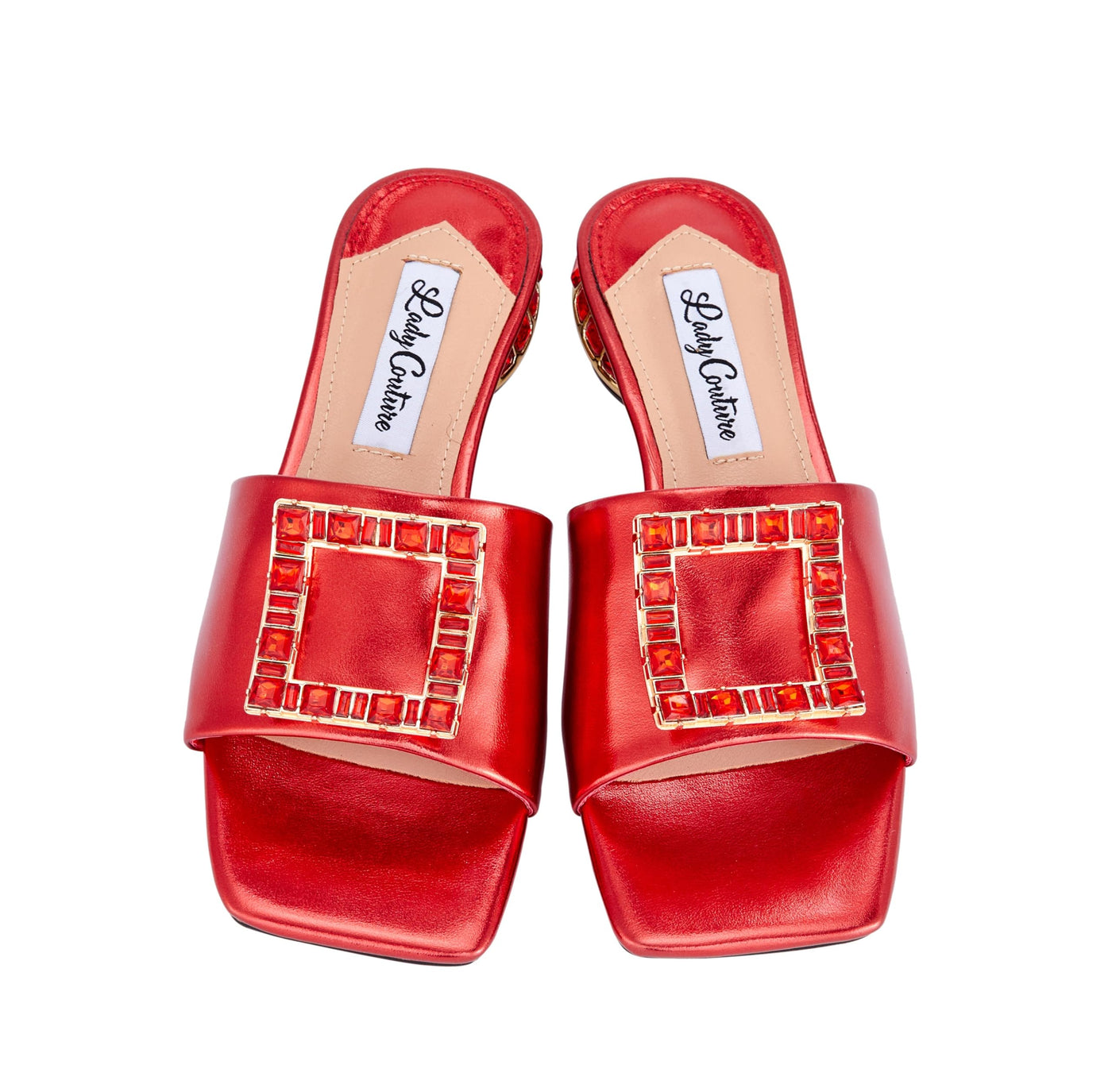 Lady Couture Amore Metallic Jewel Slide, Red, 5