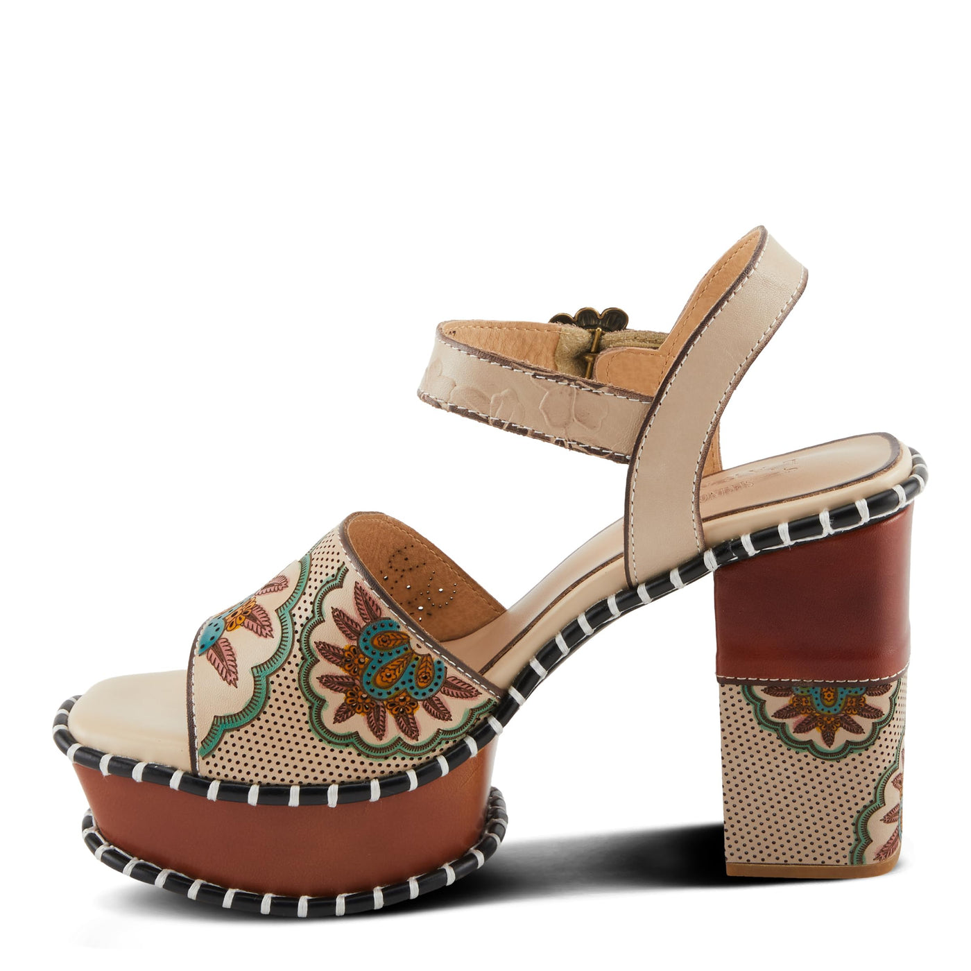 Spring Step L'Artiste Women's GOGETEM Retro Platform Sandals - Hand-Painted Flower Design, Decorative Floral Buckle