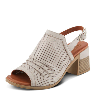 Spring Step NOCTIUM Women's Stacked Heel Sandals with Perforated Leather Upper and Peep-Toe Detail Stone EU 37 / US 6.5-7