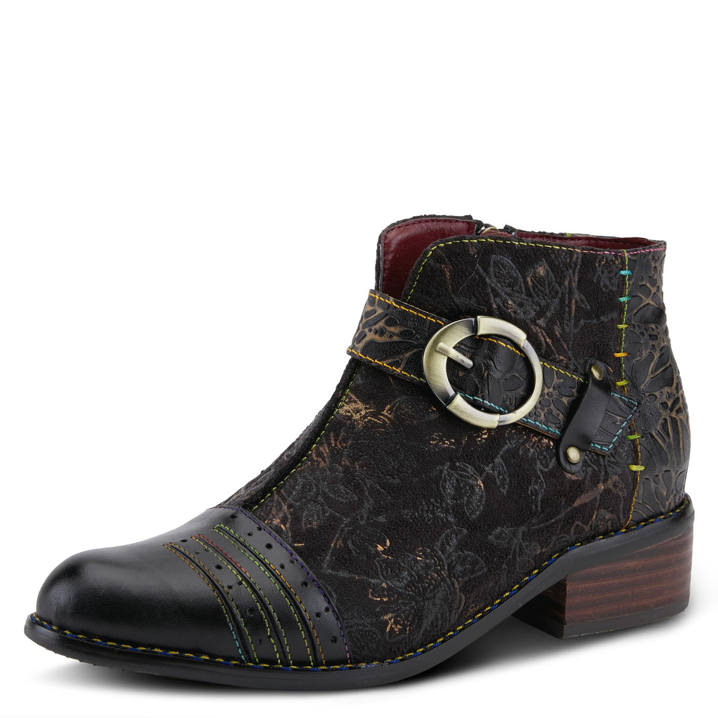 L'Artiste Women's Georgiana Chelsea Boot – Hand-Painted Leather with Metallic Microsuede, Decorative Buckle, and Rainbow Stitching Black Multi EU 38/7.5-8
