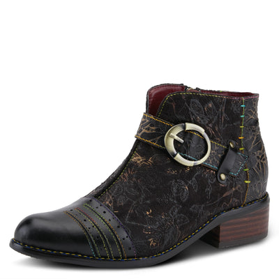 L'Artiste Women's Georgiana Chelsea Boot – Hand-Painted Leather with Metallic Microsuede, Decorative Buckle, and Rainbow Stitching Black Multi EU 38/7.5-8