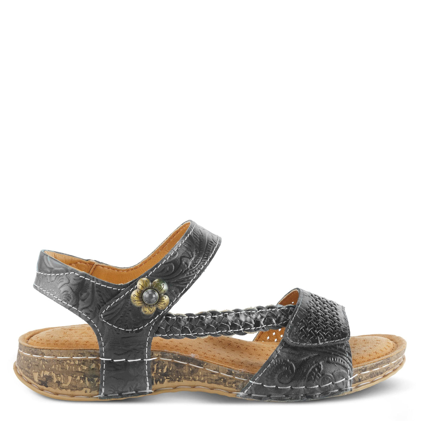 Spring Step L'Artiste Popular Sandals for Women - Ankle Strap Sandal with Hook & Loop - Hand Painted Ladies Sandals for Womens - Black EU 40 / US 9