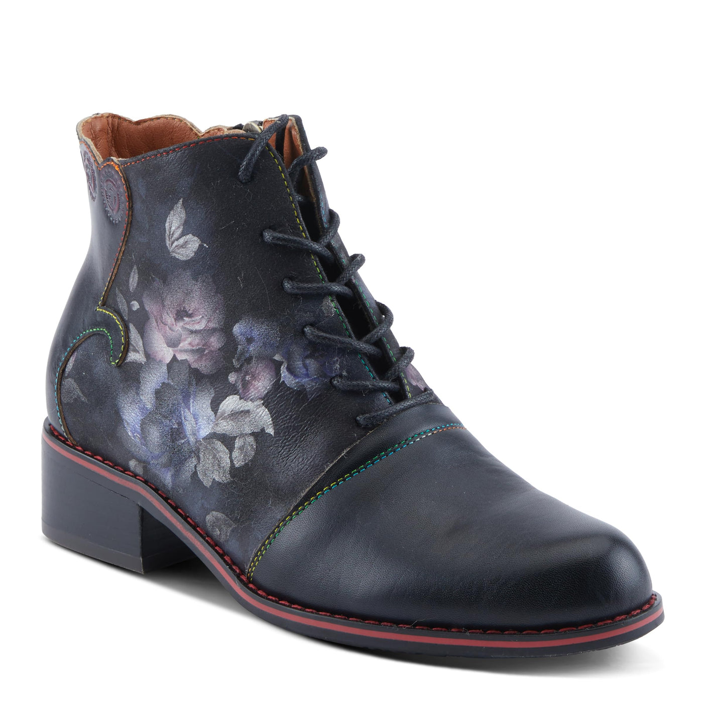 Spring Step L'Artiste Xenia Women's Lace-Up Oxford Bootie - Classic Menswear with Floral Print Shaft Black Multi EU 40 / US 9