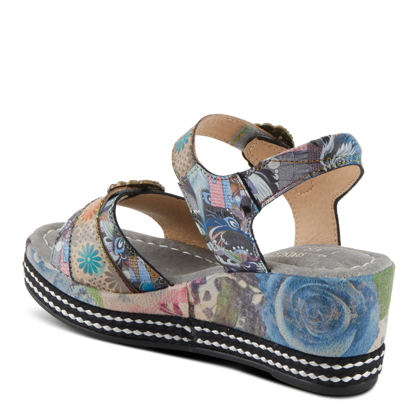 Spring Step L'Artiste Women's FLAVOUR Fashion Wrapped Wedged Sandals | Hand-Painted Leather Accents, Hook and Loop Closure Grey Multi EU 39 / US 8.5