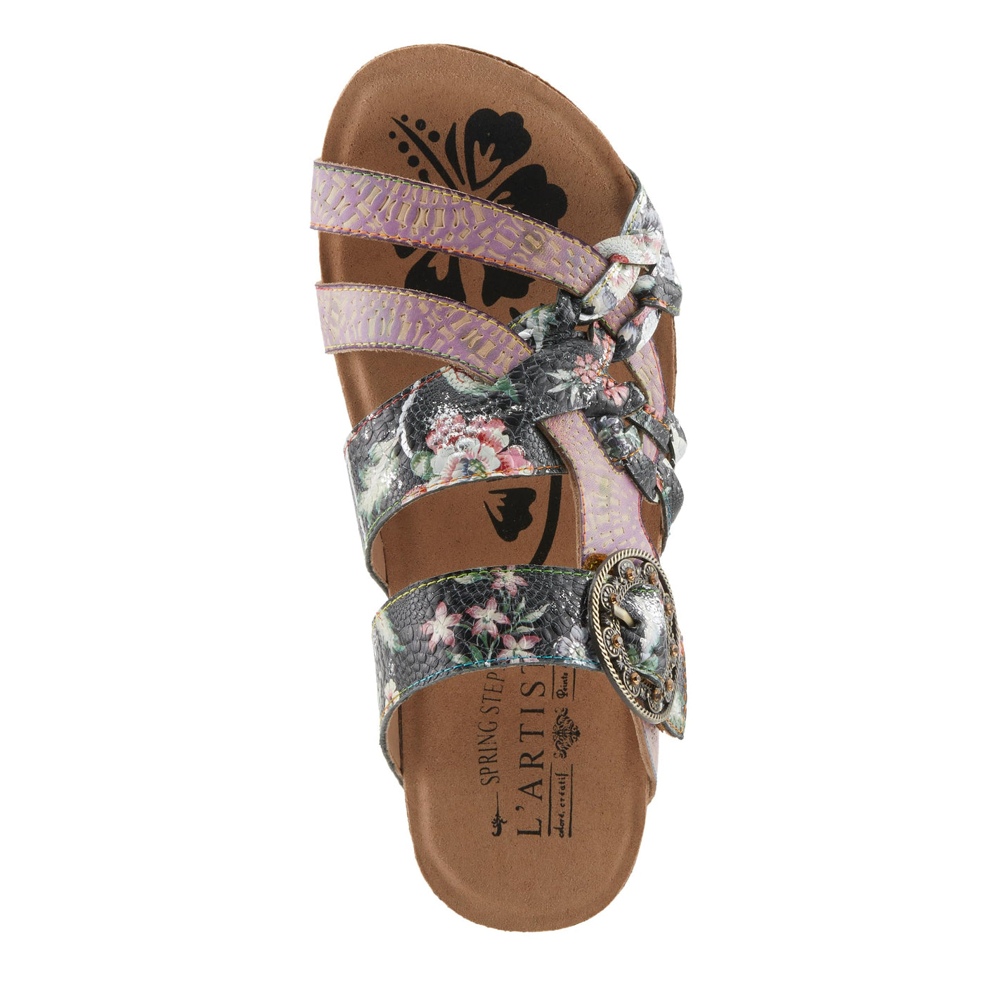 Spring Step L'Artiste Women's BRADY Hand-Painted Floral Cork Wedge Sandals Lilac Multi EU 41 / US 9.5-10