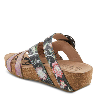 Spring Step L'Artiste Women's BRADY Hand-Painted Floral Cork Wedge Sandals Lilac Multi EU 41 / US 9.5-10