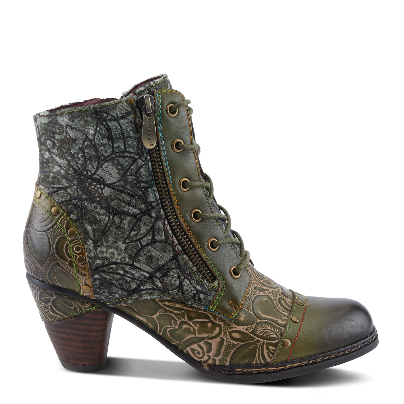 Spring Step L'Artiste Avyanna Women's Floral Velvet Bootie - Romantic Vibe, Glamorous Ankle Boots for Date Nights Olive Multi EU 41 / US 9.5-10