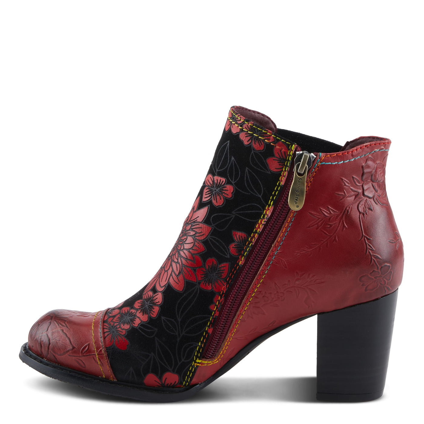 Spring Step L'Artiste Ceja Women's Embossed Floral Bootie - Cap Toe, Eye-Catching Ankle Boots with Unique Patterns Bordeaux Multi EU 35 / US 5