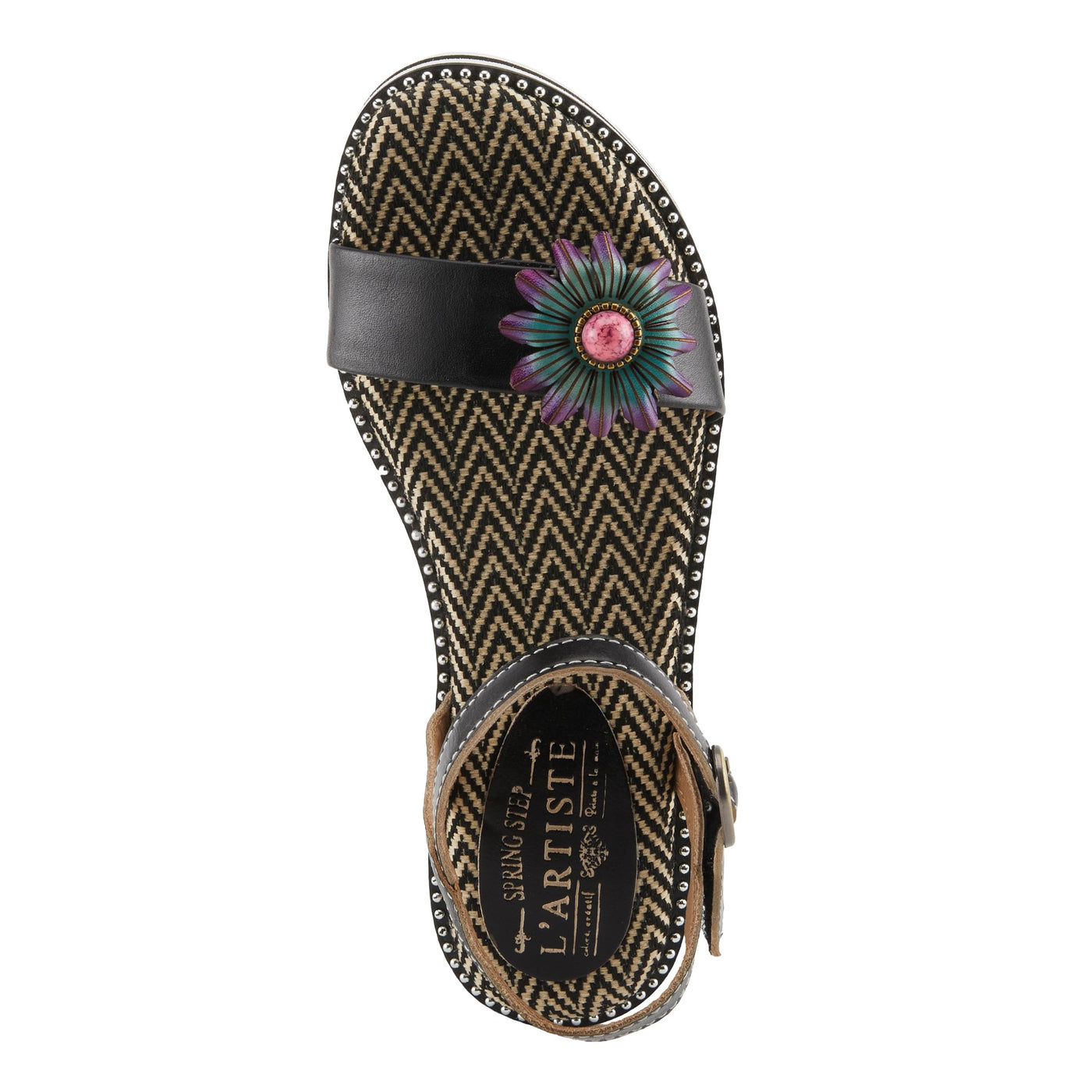 Spring Step L'Artiste Women's Tilton - Casual-Chic Hand-Painted Floral Sandals Black EU 39 / US 8.5