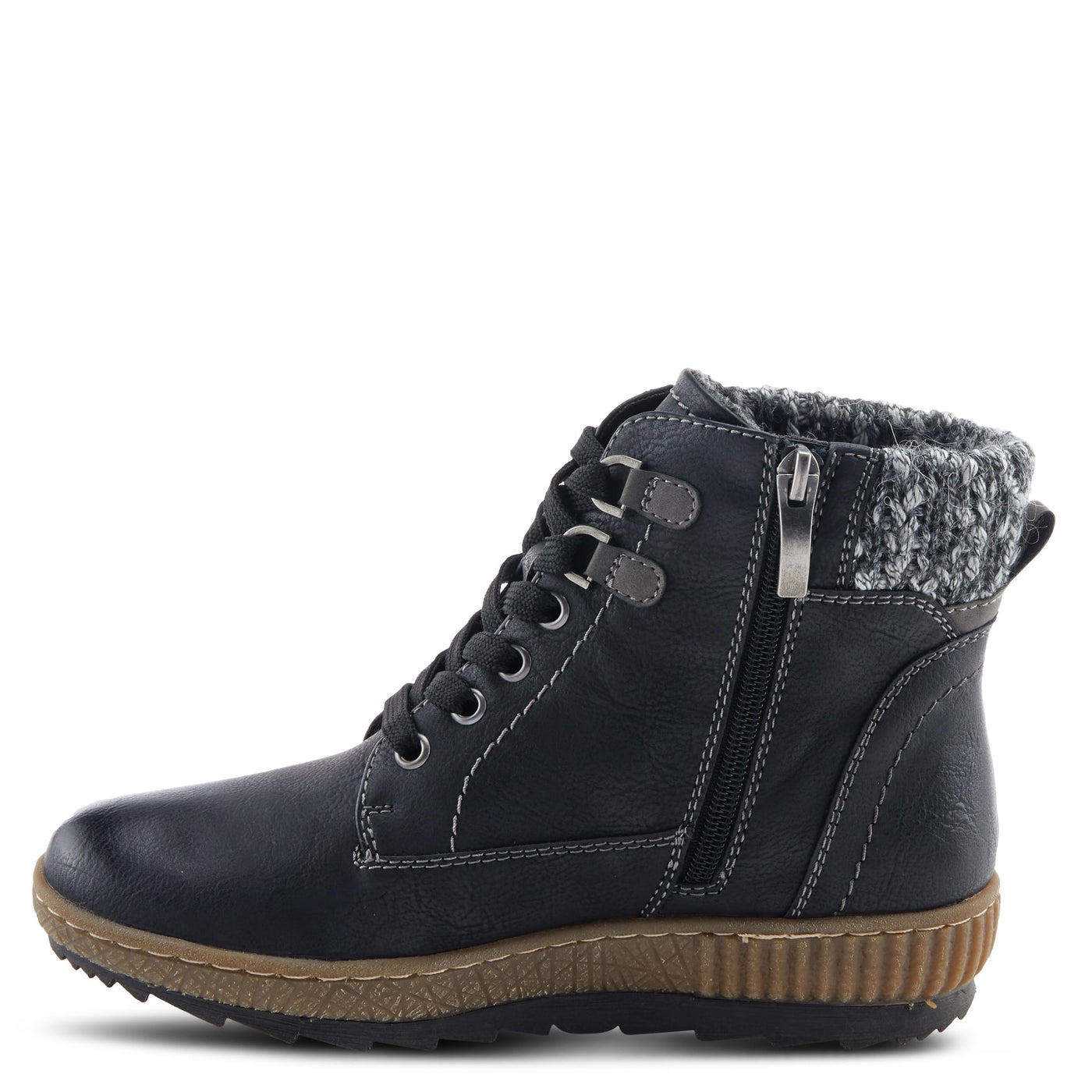 Spring Step Relife Karlene Waterproof Ankle Boots for Women | Shoes for Women with Sweater Top, Decorative Zipper and Cozy Sherpa Lining