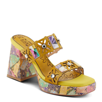 Spring Step L'Artiste Women's ELLAH Double Band Sandals - Chunky Heel, Intricate Designs, Padded Insole Black Multi EU 37 / US 6.5-7