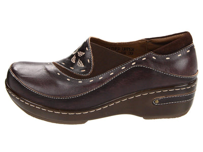 Spring Step L'Artiste Burbank Leather Clogs for Women | Designer Hand-Painted Slip-On Shoes | Ladies Casual Platform Clog for Work, Brown Nubuck EU 40 / US 9