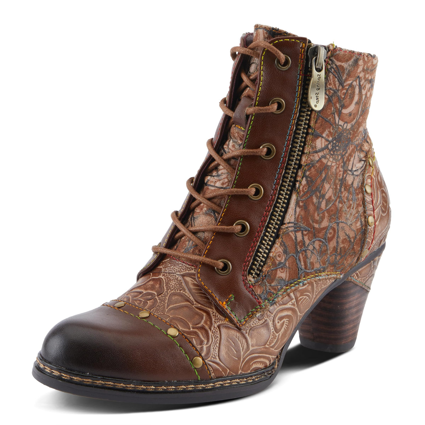 Spring Step L'Artiste Avyanna Women's Floral Velvet Bootie - Romantic Vibe, Glamorous Ankle Boots for Date Nights Medium Brown Multi EU 38/ US 7.5-8